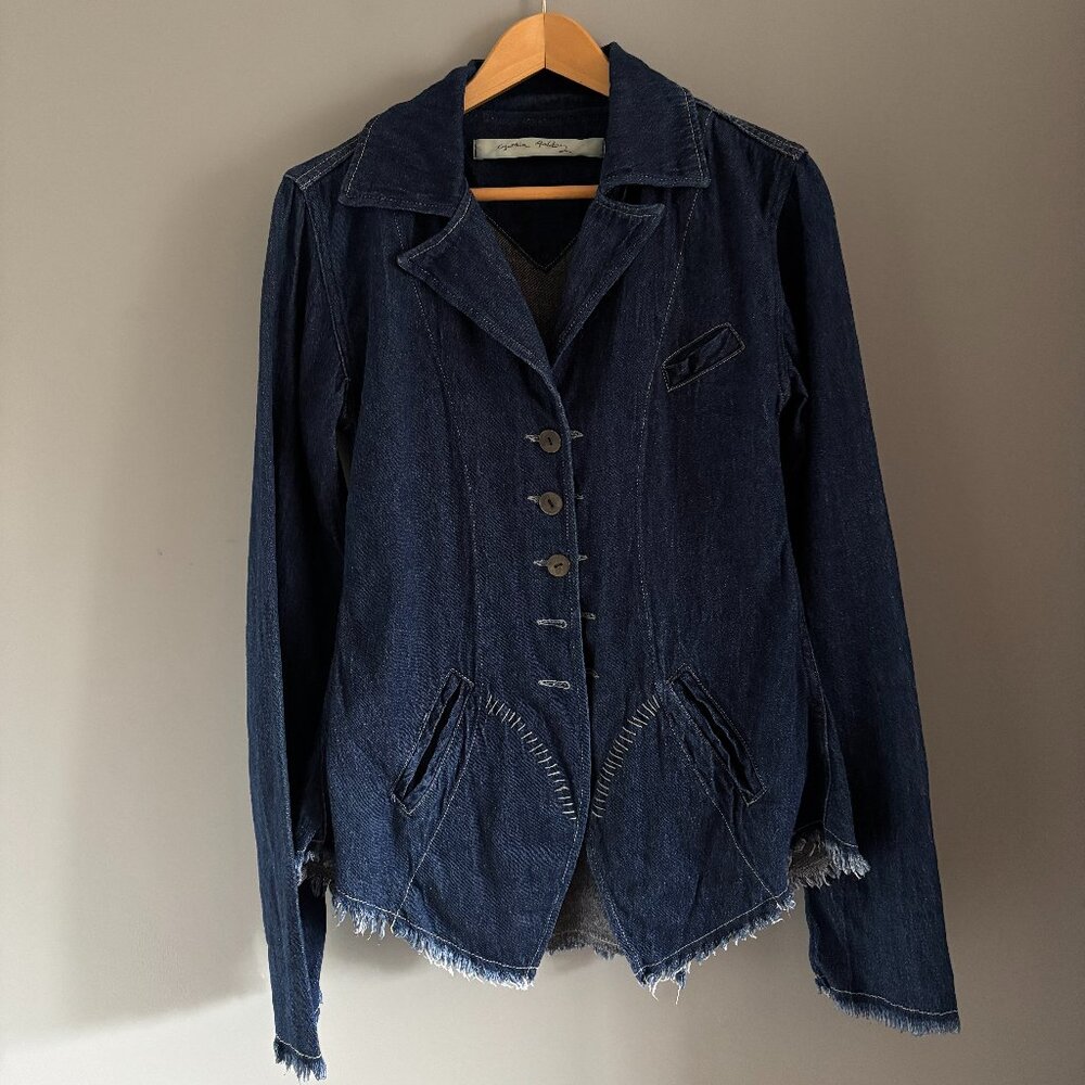 Dark Faded + Frayed Denim Linen Blazer